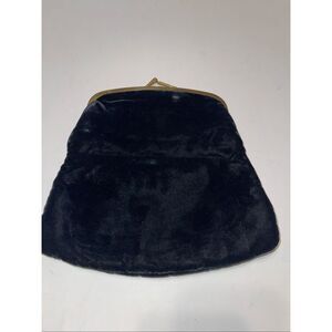 Vintage Velvet Clutch Womens's Black Eveningwear Purse with Kissing Clasp